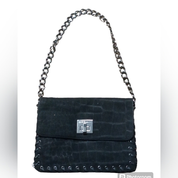 BCBGeneration Handbags - BCB generation Black Animal Print Faux Suede Chain Shoulder Bag 10Lx8Hx1W